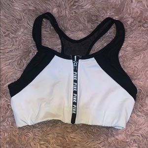 pink zip up sports bra